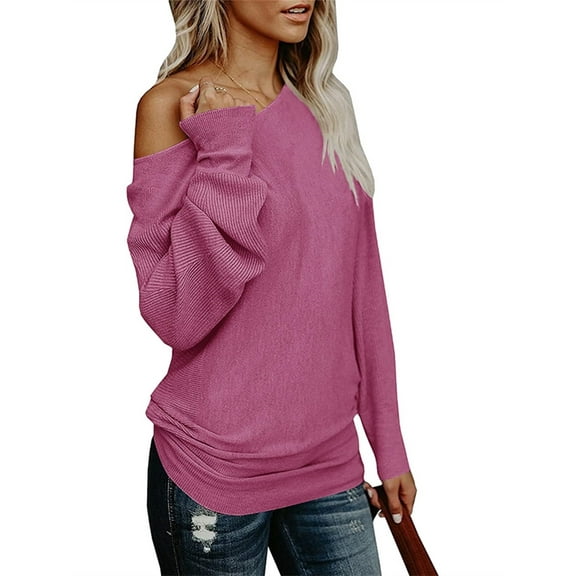 Womens Off The Shoulder Sweater Oversized Knit Long Sleeve Sweaters Tunic Tops