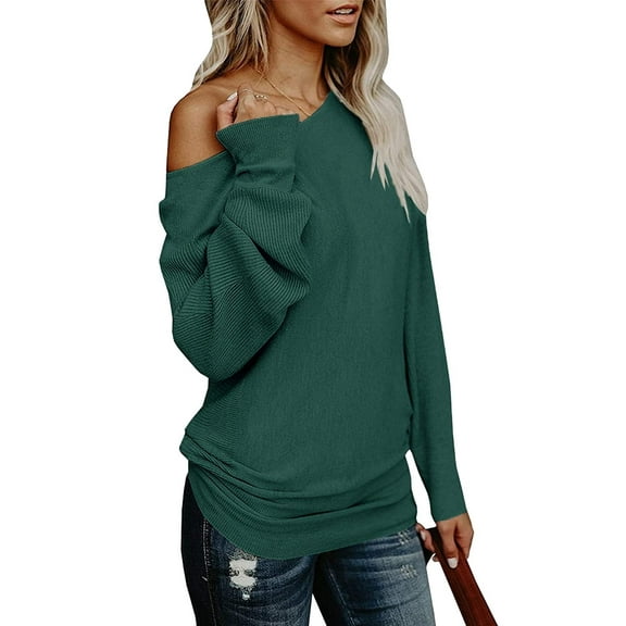 Womens Off The Shoulder Sweater Oversized Knit Long Sleeve Sweaters Tunic Tops