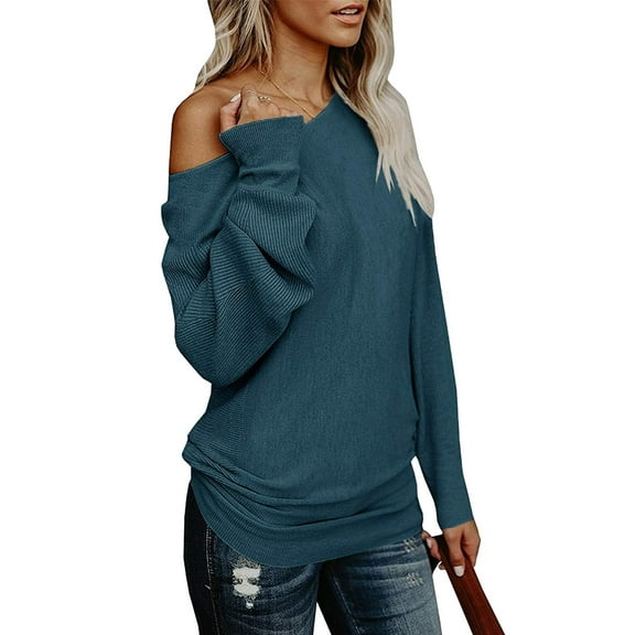 Womens Off The Shoulder Sweater Oversized Knit Long Sleeve Sweaters Tunic Tops