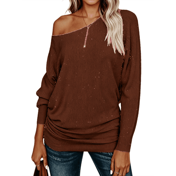 Womens Off The Shoulder Sweater Oversized Knit Long Sleeve Sweaters Tunic Tops