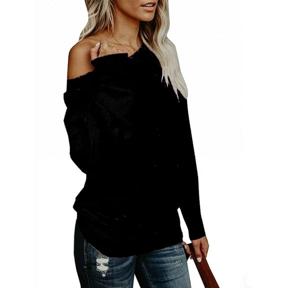 Womens Off The Shoulder Sweater Oversized Knit Long Sleeve Sweaters Tunic Tops