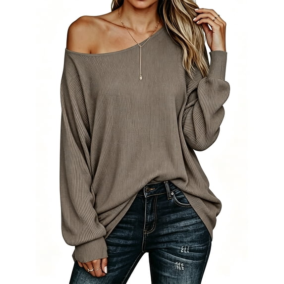 Womens Off The Shoulder Sweater Oversized Knit Long Sleeve Sweaters Tunic Tops
