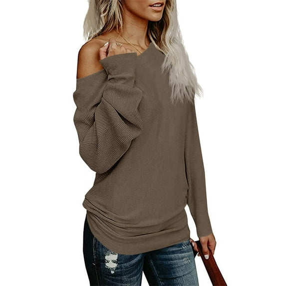 Womens Off The Shoulder Sweater Oversized Knit Long Sleeve Sweaters Tunic Tops
