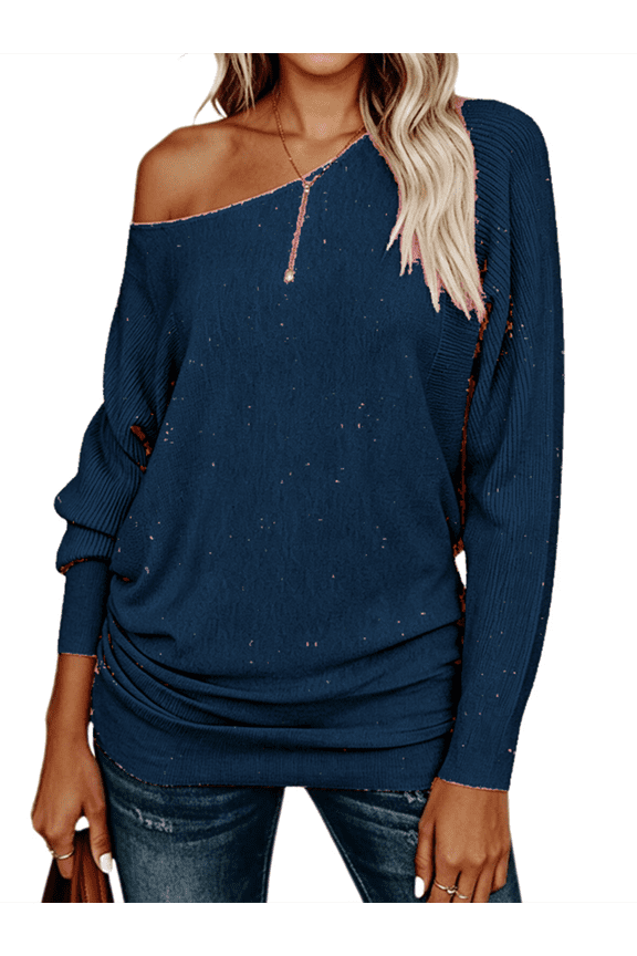 Womens Off The Shoulder Sweater Oversized Knit Long Sleeve Sweaters Tunic Tops