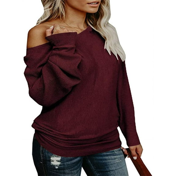 Womens Off The Shoulder Sweater Oversized Knit Long Sleeve Sweaters Tunic Tops