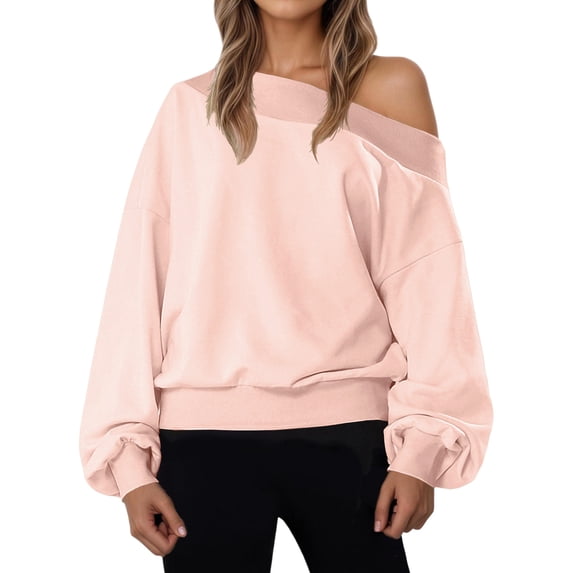 Womens Off The Shoulder Sweatshirt Oversized Casual Long Sleeve Loose Fit Fall Pullover Tops Spring Outfits 2025 Pullover Fall Winter Clothes