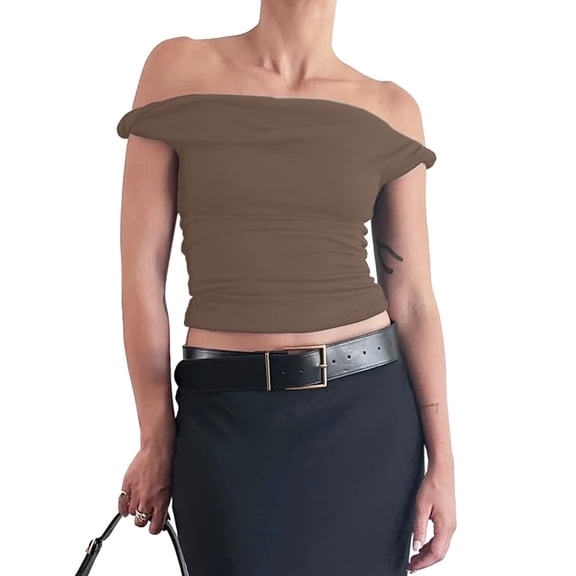 Womens Off The Shoulder Top Sleeveless Slim Fit Stretchy Tank Top Y2k Casual T Shirts