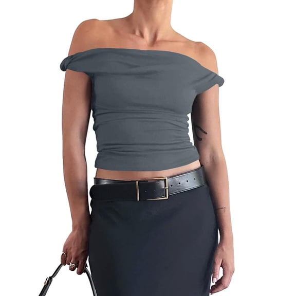 Womens Off The Shoulder Top Sleeveless Slim Fit Stretchy Tank Top Y2k Casual T Shirts