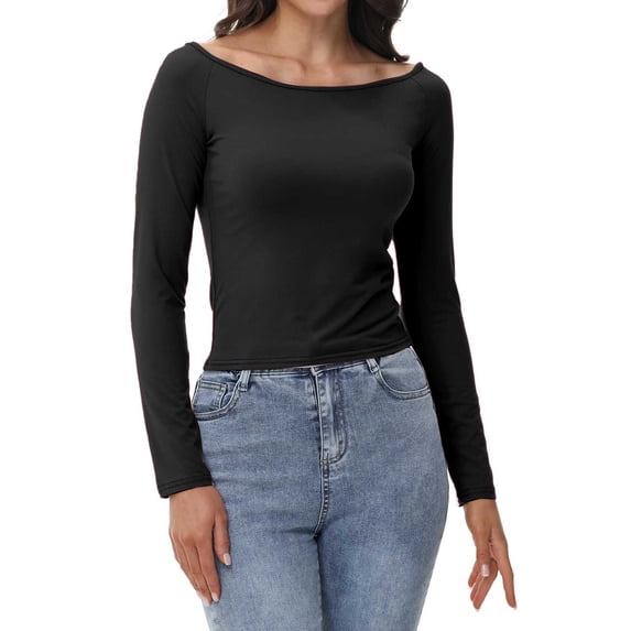Womens Off The Shoulder Tops Long Sleeve Basic T Shirts Going Out Cute Fall Fashion 2024
