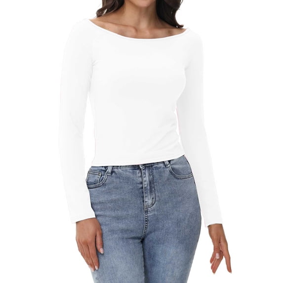 Womens Off The Shoulder Tops Long Sleeve Basic T Shirts Going Out Cute Fall Fashion 2024