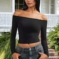 thumbnail image 1 of Womens Off The Shoulder Tops Long Sleeve Bodycon Crop Tops Sexy Party Clubwear Fall Stretchy Casual Date Night Going Out Tops, 1 of 6
