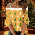 thumbnail image 1 of Womens Off The Shoulder Tops Long Sleeve Christmas Shirt with Double Strap Design Comfort Holiday Party Wear Going Out Tops, 1 of 5