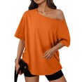 thumbnail image 1 of Womens Off The Shoulder Tops Oversized T-Shirts Short Sleeve Tees Summer 2026 Casual Spring Fashion Clothes Orange S, 1 of 5