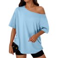 thumbnail image 1 of Womens Off The Shoulder Tops Oversized T-Shirts Short Sleeve Tees Summer 2026 Casual Spring Fashion Clothes Sky Blue L, 1 of 6