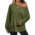 thumbnail image 1 of Womens Off The Shoulder Tops Oversized Tshirts Long Sleeve 2026 Casual Basic Tees, 1 of 7