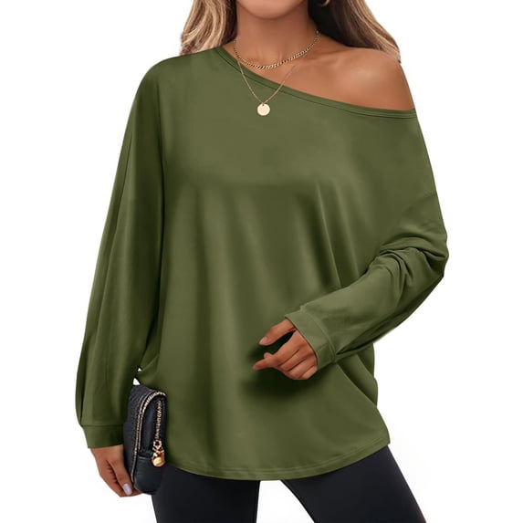 Womens Off The Shoulder Tops Oversized Tshirts Long Sleeve 2026 Casual Basic Tees
