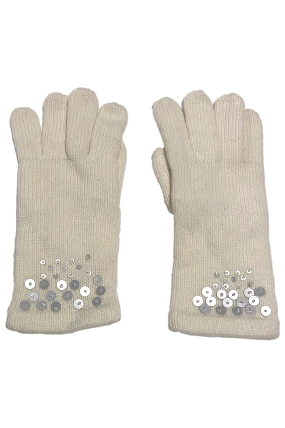 Womens Off White & Silver Sequin Knit Gloves