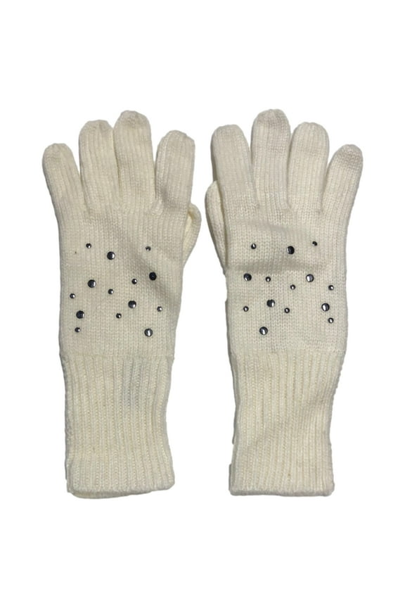 Womens Off White & Silver Stud Knit Gloves