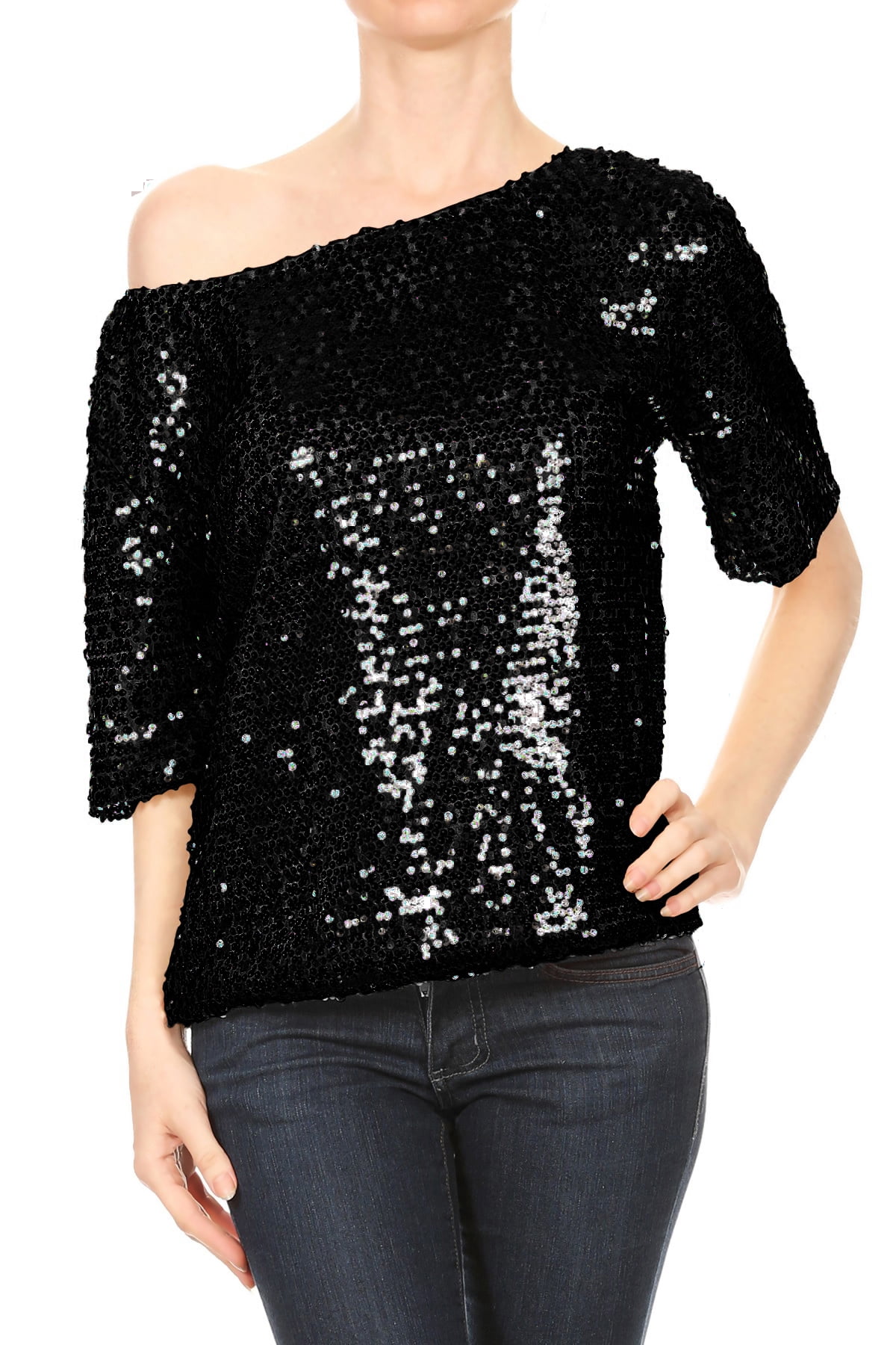 black off the shoulder sequin top