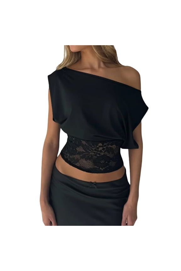 Womens Off the Shoulder Crop Cute Tops Sleeveless One Shoulder Ruched Going Out Tank Top Black S