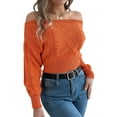 thumbnail image 1 of Womens Off the Shoulder Solid Cable Knitted Pullover Jumper Top Casual Long Sleeve Cropped Sweaters Orange Color S, 1 of 8