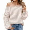 thumbnail image 1 of Womens Off the Shoulder Sweater 2025 Fall Winter Long Sleeve Striped Sweater Oversized Knitted Pullover Tops  L, 1 of 6