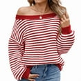 thumbnail image 1 of Womens Off the Shoulder Sweater 2025 Fall Winter Long Sleeve Striped Sweater Oversized Knitted Pullover Tops Red S, 1 of 6