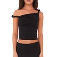 thumbnail image 1 of Womens Off the Shoulder Top Sleeveless Slim Fit Stretchy Tank Top Y2k Casual T Shirts Black S, 1 of 9