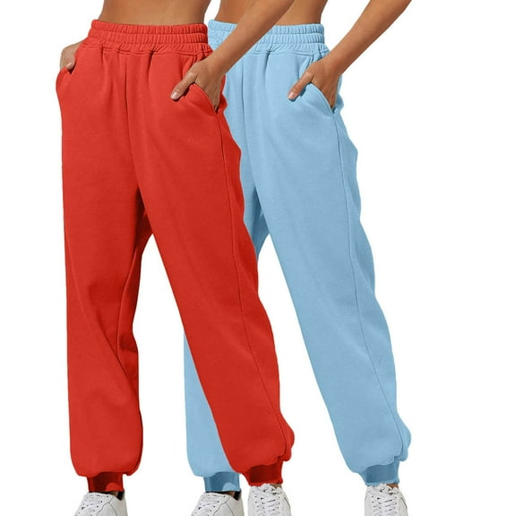 Womens Office Pants Womens Elastic Sweatpants Baggy High Waisted Athletic Joggers Workout Loungewear Trousers 2pc Sweat Pants with Pockets Womens Full-Length Trousers S-56 Orange S