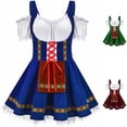 thumbnail image 1 of Womens Oktoberfest Dress Bavarian Beer Girl Costume Dirndl Lace Up Renaissance Wench A Line Dress for Halloween Cosplay, Blue, L, 1 of 3