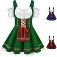 thumbnail image 1 of Womens Oktoberfest Dress Bavarian Beer Girl Costume Dirndl Lace Up Renaissance Wench A Line Dress for Halloween Cosplay, Green, XXL, 1 of 3