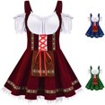 thumbnail image 1 of Womens Oktoberfest Dress Bavarian Beer Girl Costume Dirndl Lace Up Renaissance Wench A Line Dress for Halloween Cosplay, Wine, XL, 1 of 3