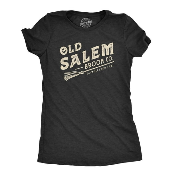 Womens Old Salem Broom Co T Shirt Funny Halloween Witch Tee Womens Graphic Tees