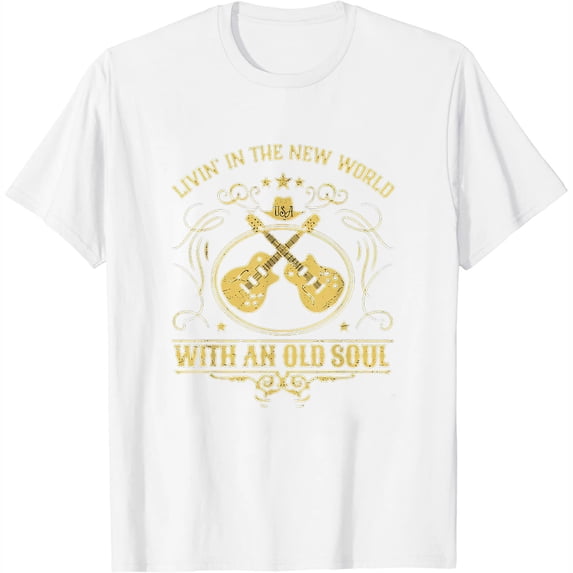 Womens Old Soul In A New World Country Bluegrass Music Guitar Fan T-Shirt White X-Large
