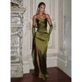 thumbnail image 1 of Womens Olive Green Satin Slip Dress, Elegant High Slit Gown, Formal, 1 of 6