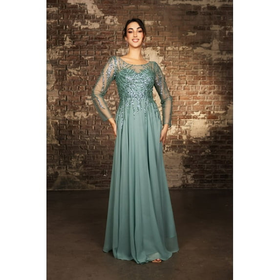 Women's May Queen Mother Of The Bride Dress Long Sleeve A-Line Gown MQ2161 Sage Green L