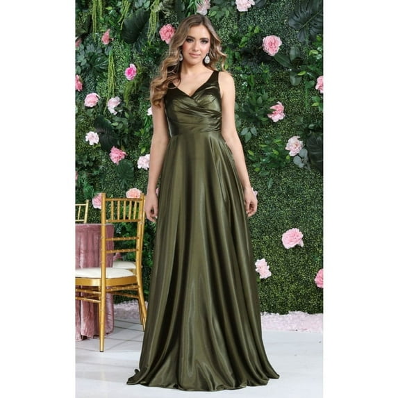Women's May Queen MQ1994 Sleeveless Side Pockets Satin Formal evening elegant Dress Olive Green 10