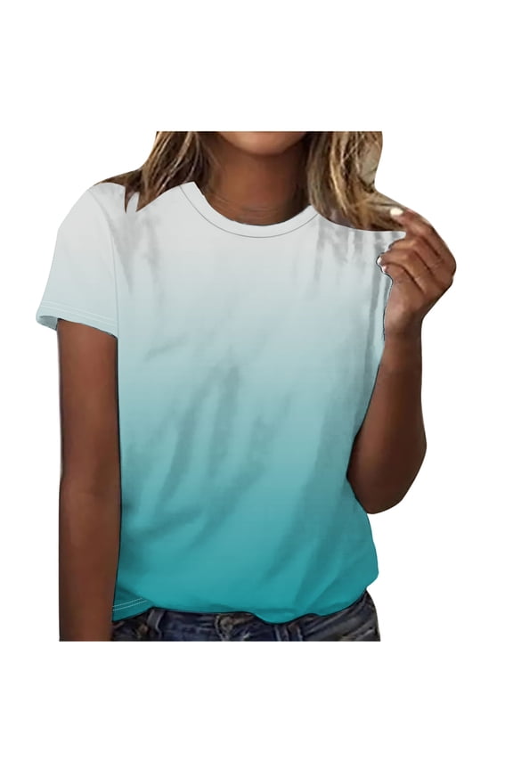 Womens Ombre Color Summer Tops Short Sleeve Tee Shirts Dressy Causal Cute Tshirts 2026 Trendy Vacation Clothes