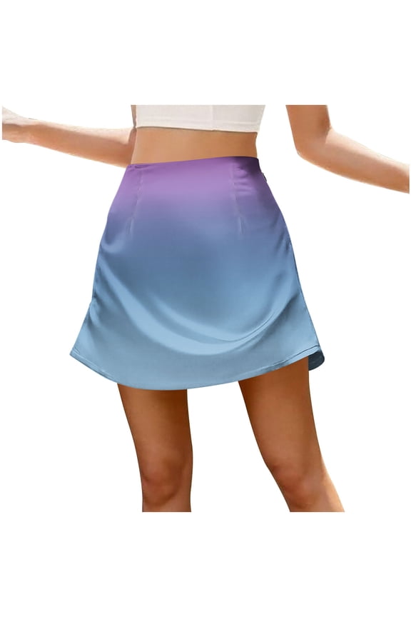 Womens Ombre Satin Mini Skirt Plus Size High Waisted Side Zipper A Line Flowy Short Skirts for Summer Going Out Party