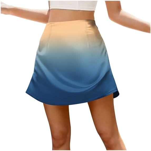 Womens Ombre Satin Mini Skirt Plus Size High Waisted Side Zipper A Line Flowy Short Skirts for Summer Going Out Party