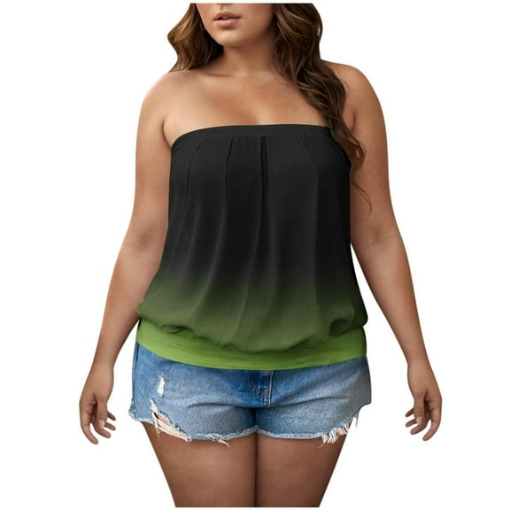 Womens Ombre Tie Dye Tube Tops Plus Size Casual Summer Backless Strapless Top Sleeveless Bandeau Tanks Shirt