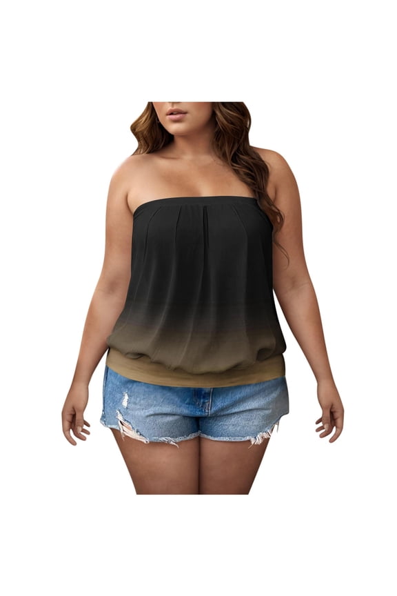 Womens Ombre Tie Dye Tube Tops Plus Size Casual Summer Backless Strapless Top Sleeveless Bandeau Tanks Shirt