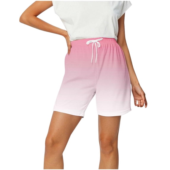 Womens Ombre Wide Leg Shorts High Waisted Drawstring with Pockets Casual Workout Boho Pink XL