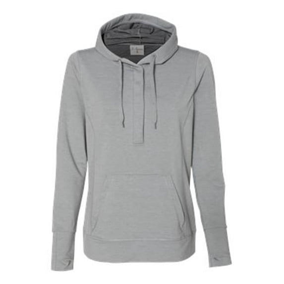 Womens Omega Stretch Snap-Placket Hooded Pullover, Silver Grey Triblend - Medium