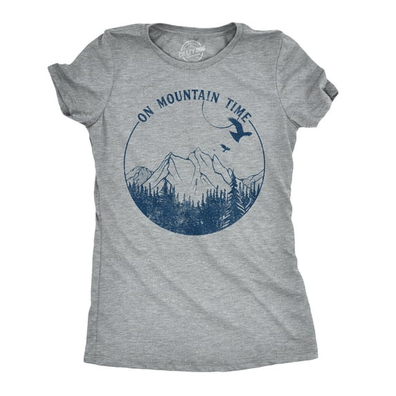 Womens On Mountain Time T Shirt Cute Outdoor Camping Tee for Ladies Womens Graphic Tees