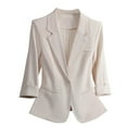 thumbnail image 1 of Womens One Button Blazer Notch Laple Collar 3/4 Sleeve Business Casual Outfits Open Front Suit Jackets (M, Beige-A), 1 of 6