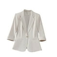 thumbnail image 1 of Womens One Button Blazer Notch Laple Collar 3/4 Sleeve Business Casual Outfits Open Front Suit Jackets (S, Beige), 1 of 5