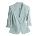thumbnail image 1 of Womens One Button Blazer Notch Laple Collar 3/4 Sleeve Business Casual Outfits Open Front Suit Jackets (XL, Blue-A), 1 of 6