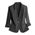 thumbnail image 1 of Womens One Button Blazer Textured 3/4 Sleeve Notch Laple Collar Suit Jacket with Pockets Business Casual Outfits (2XL, Black), 1 of 5