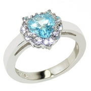 Womens One Carat Heart Cut Blue Topaz CZ Stainless Steel Tarnish Free Wedding Ring - Size 10